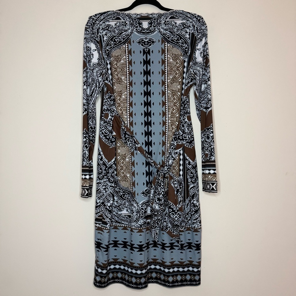 HALE BOB Designer Blue Bohemian Aztec Paisley Printed Longsleeve Midi Dress - Picture 8 of 11